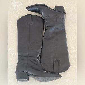 Zara Black Leather Knee-High Heeled Boots